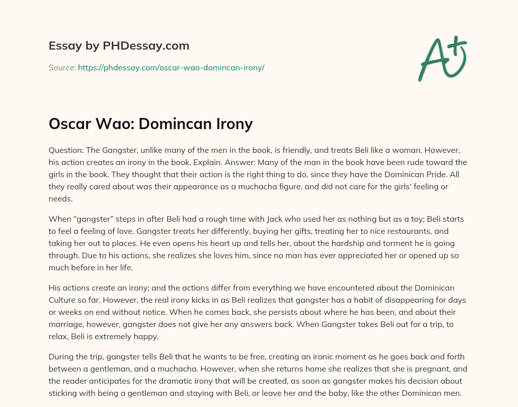 Oscar Wao: Domincan Irony essay