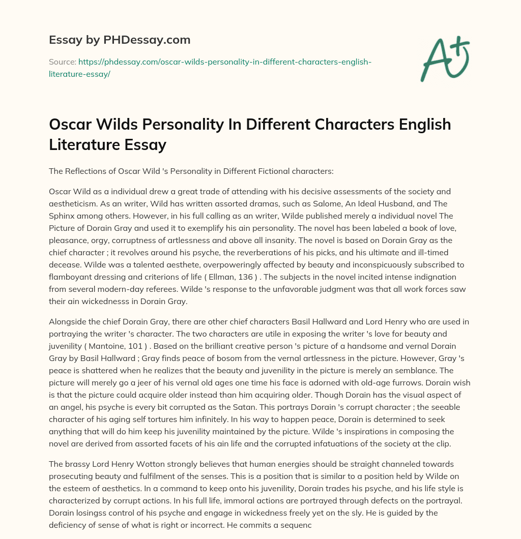 Oscar Wilds Personality In Different Characters English Literature Essay essay