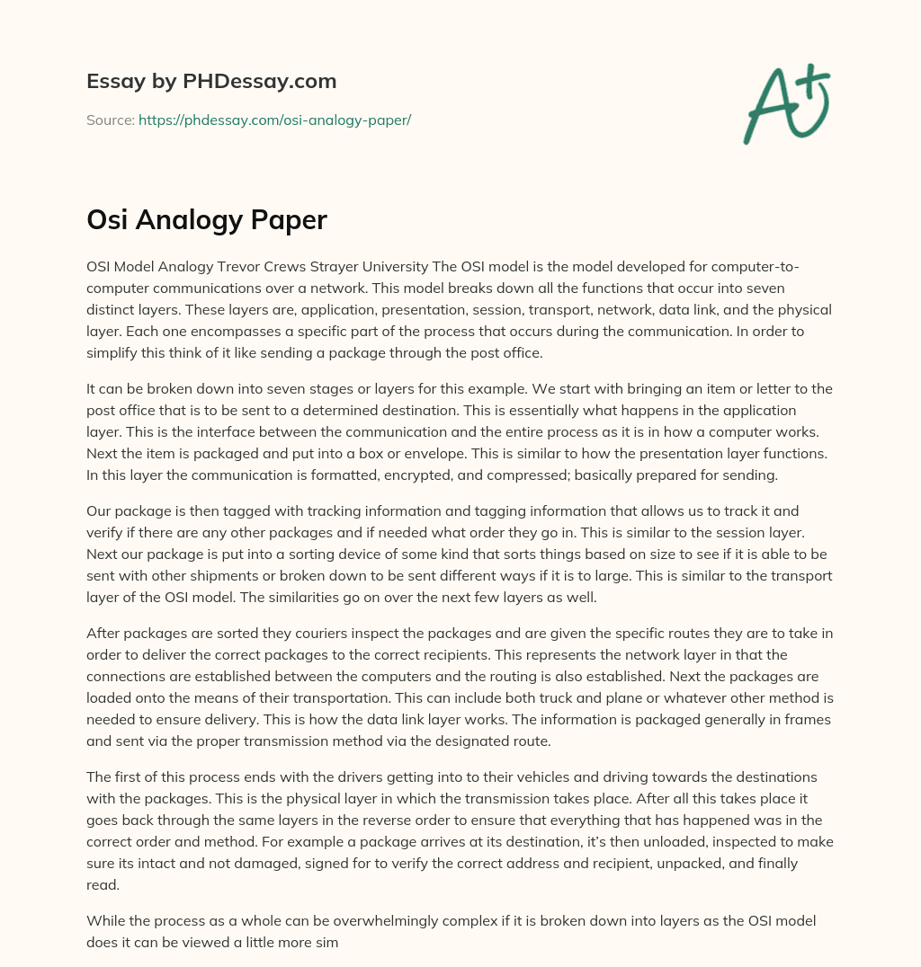 Osi Analogy Paper essay