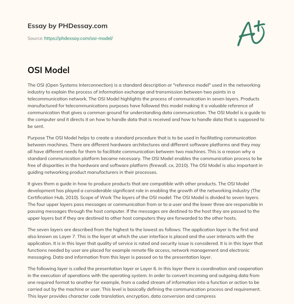 The OSI Model: A Standard Guide for Communication Between Machines essay