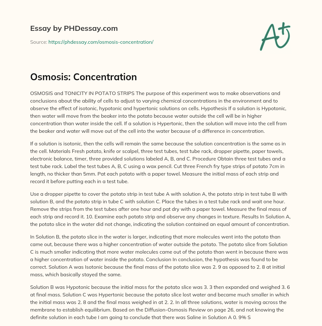 Osmosis: Concentration essay
