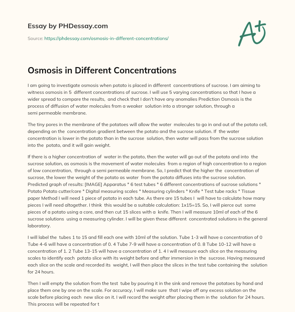Osmosis in Different Concentrations essay