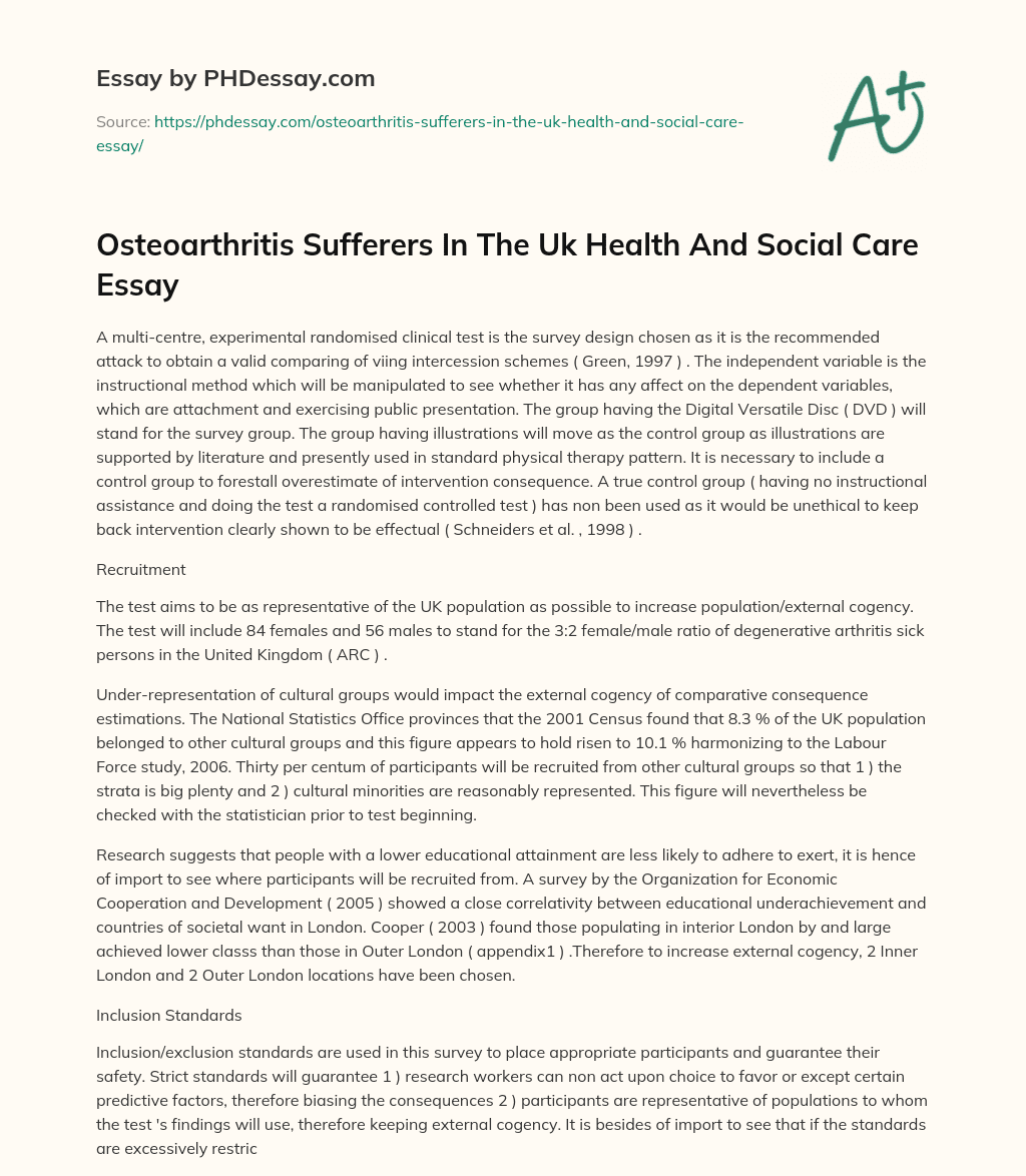 Osteoarthritis Sufferers In The Uk Health And Social Care Essay essay