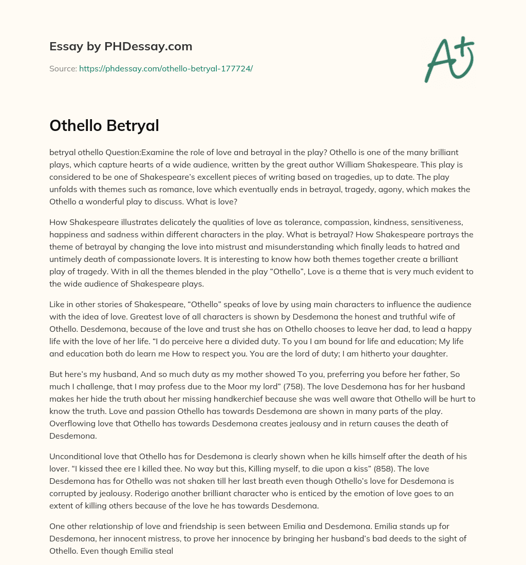 Othello Betryal essay