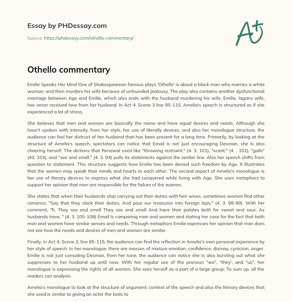 Othello commentary essay