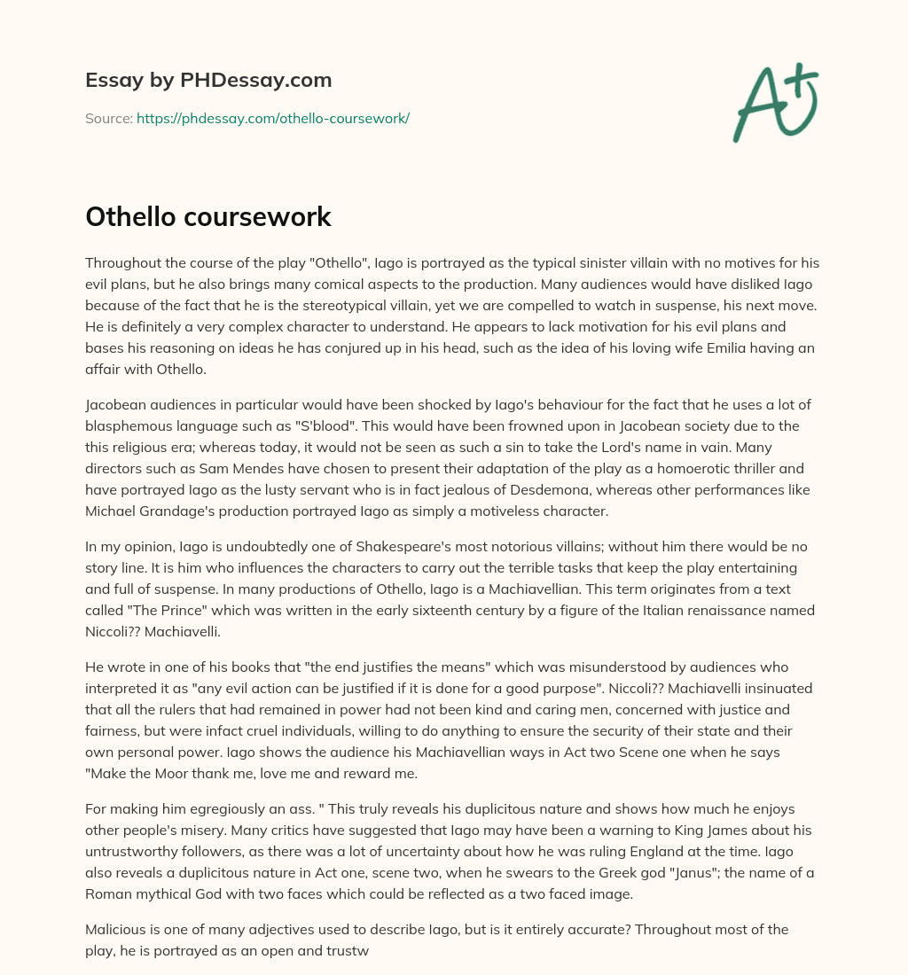 Othello coursework essay