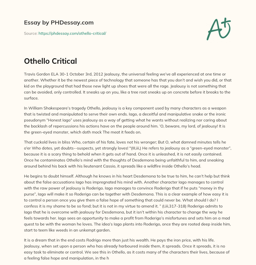 Othello Critical essay