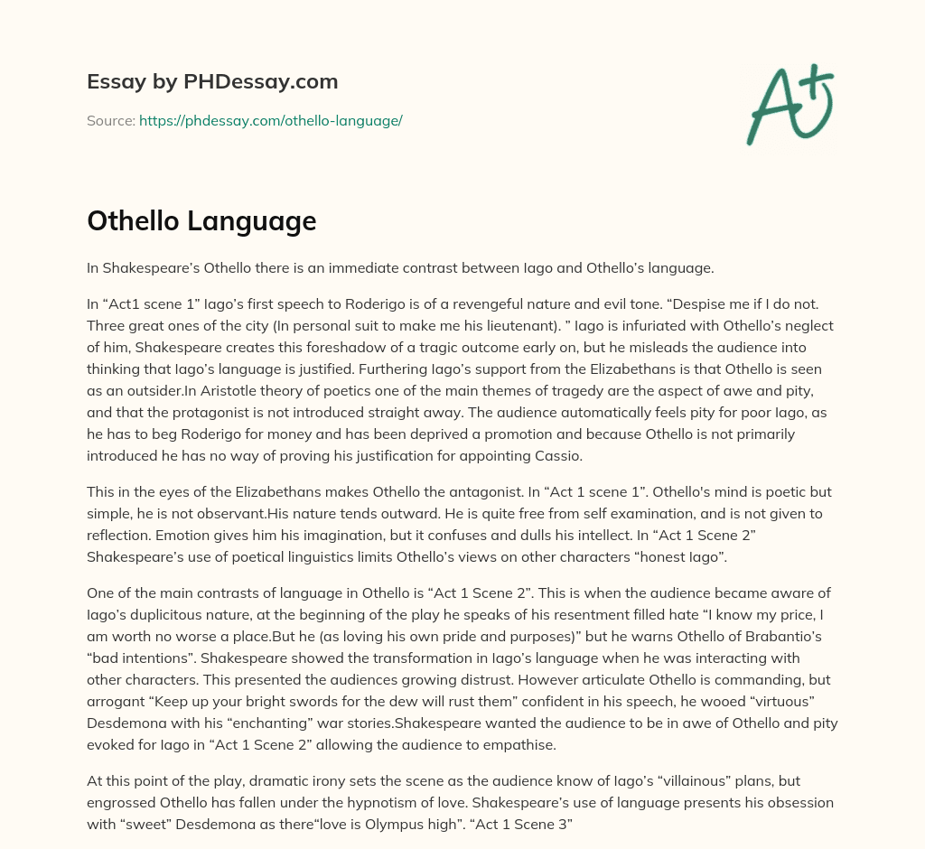 Othello Language essay