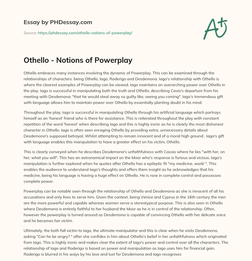Othello – Notions of Powerplay essay