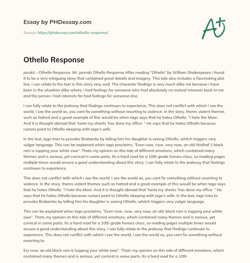 Othello Response essay
