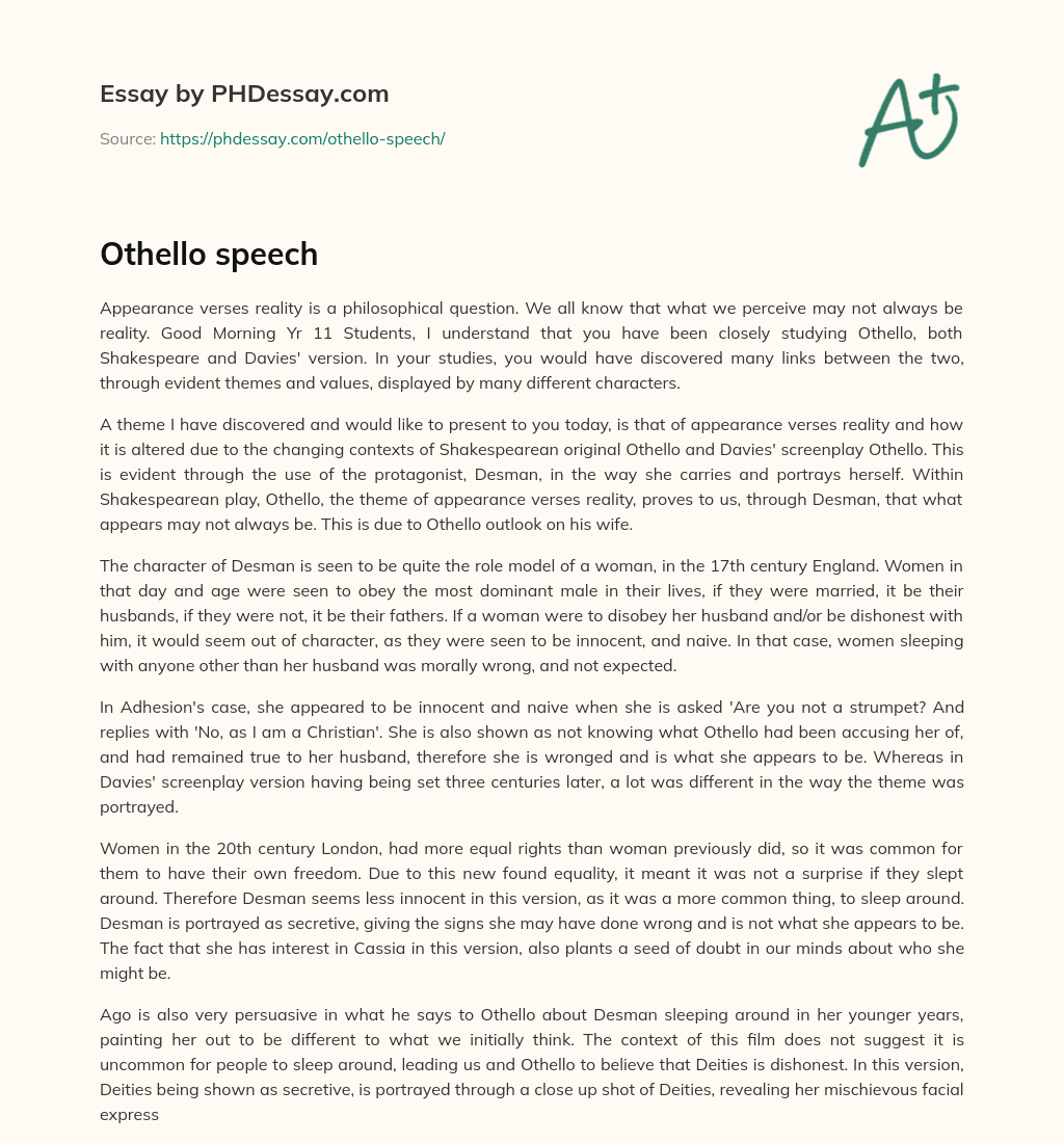 Othello speech essay