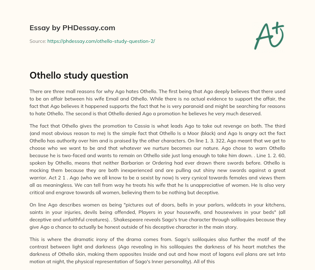 Othello study question essay
