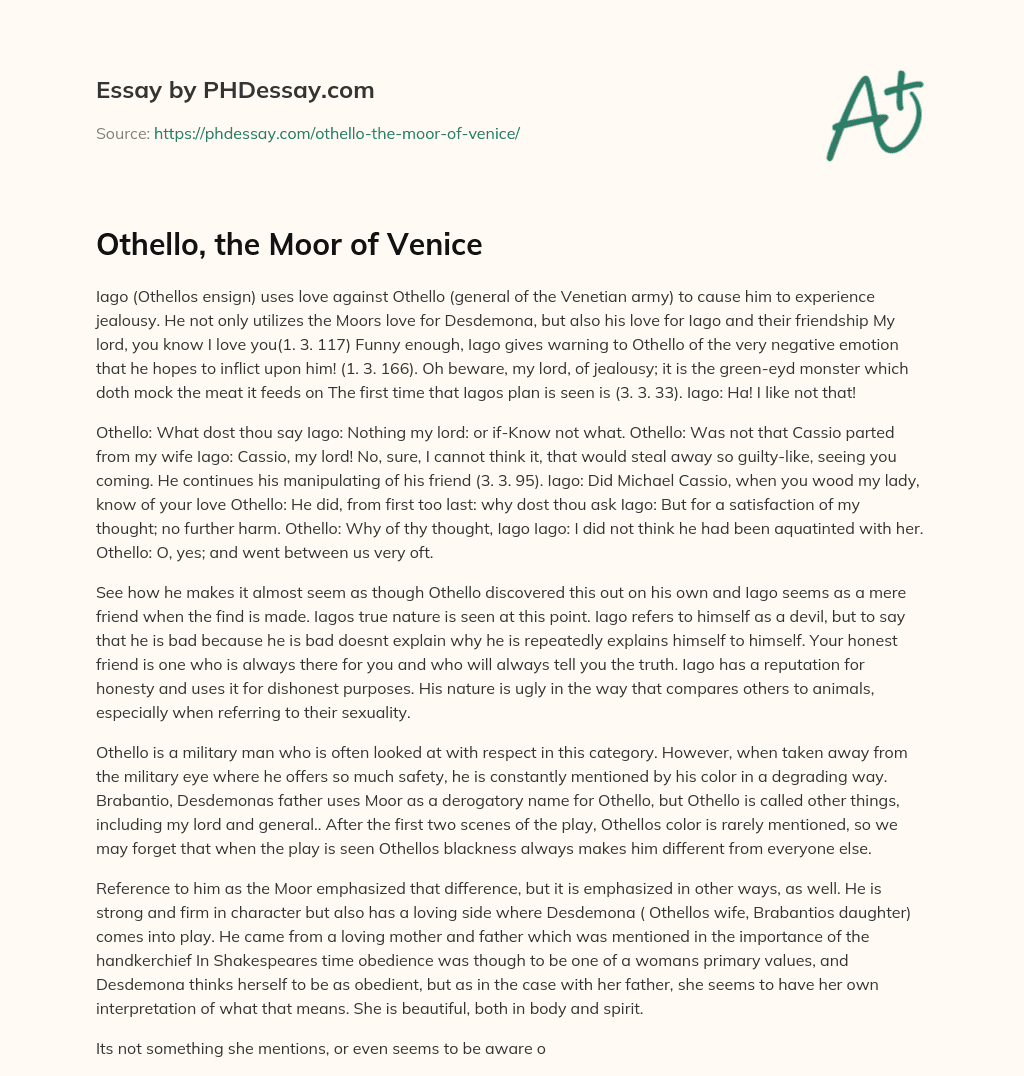 Othello, the Moor of Venice essay