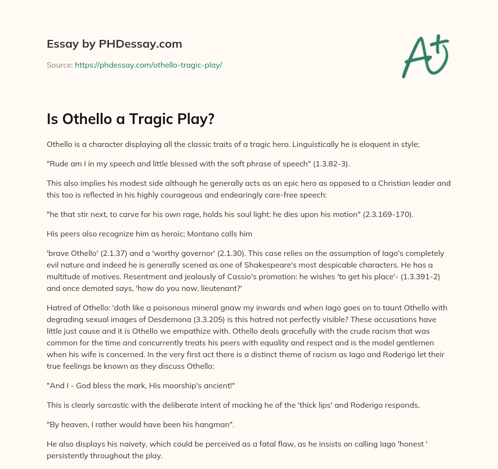 Is Othello a Tragic Play? essay