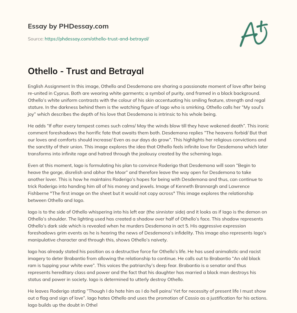Othello – Trust and Betrayal essay