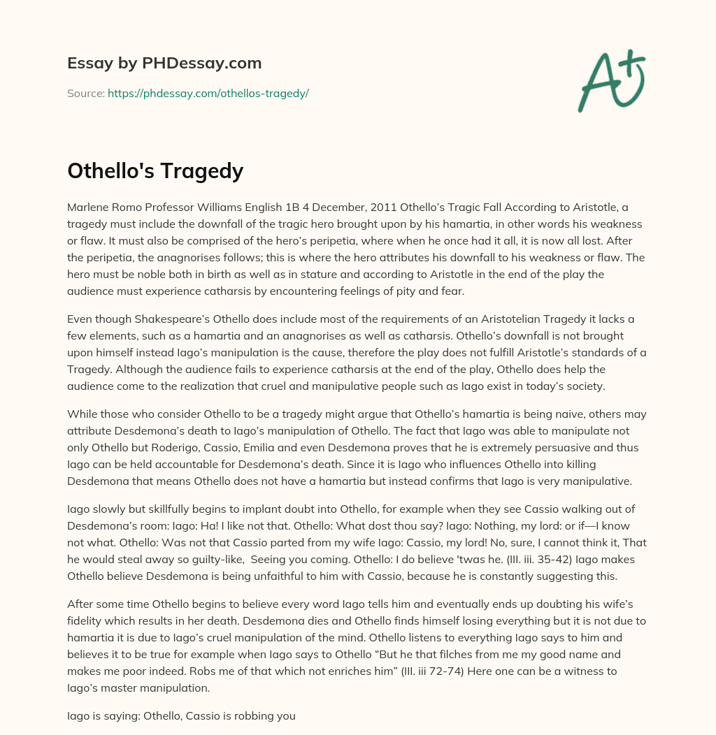 Othello’s Tragedy essay