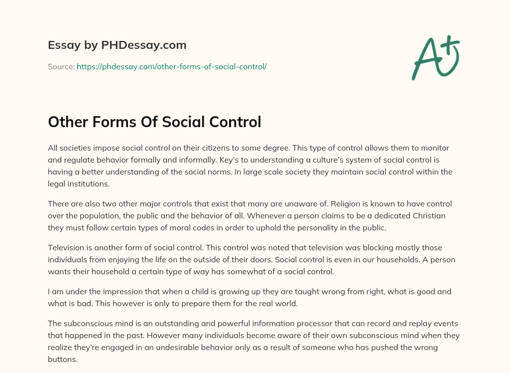 Other Forms Of Social Control essay