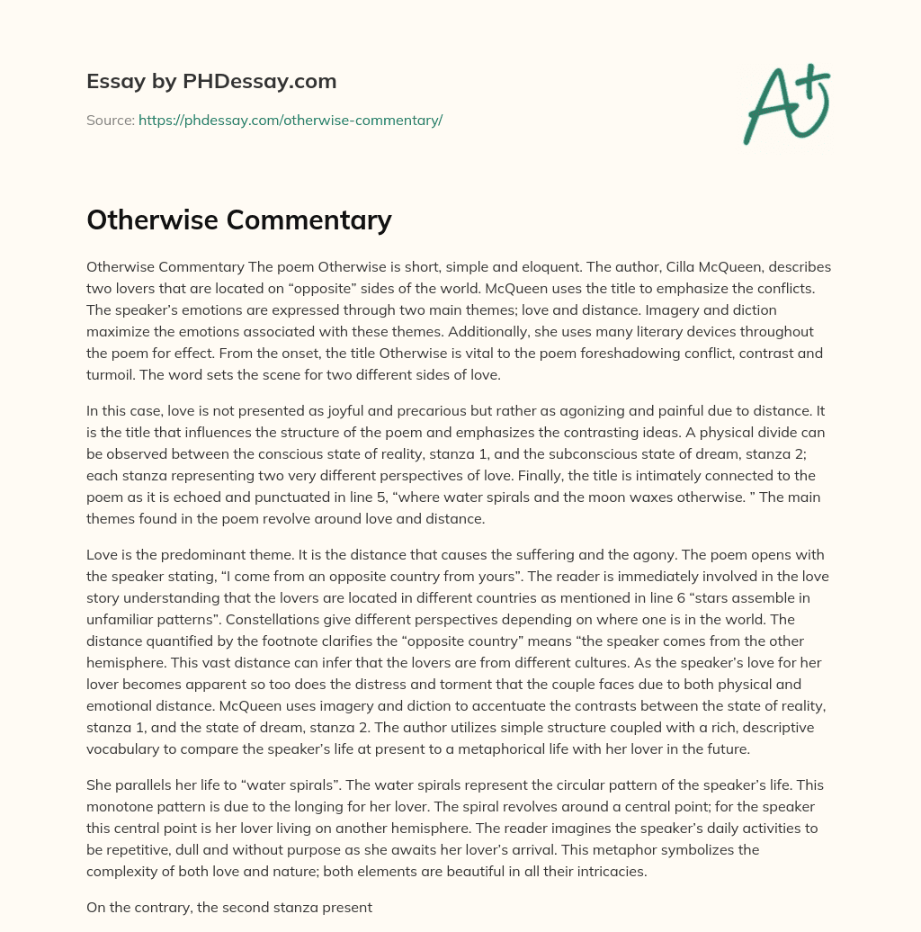 Otherwise Commentary essay