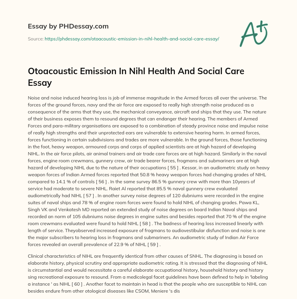 Otoacoustic Emission In Nihl Health And Social Care Essay essay