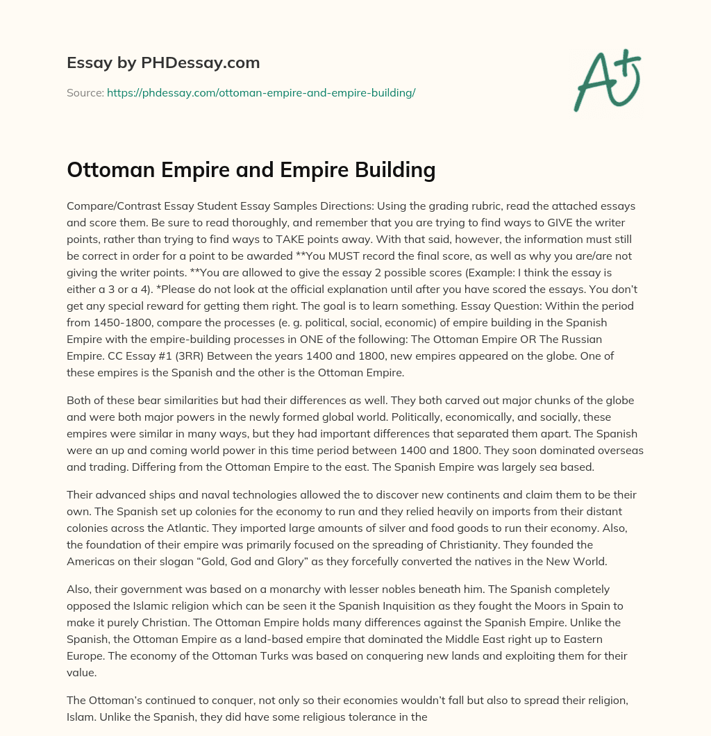 Ottoman Empire and Empire Building essay