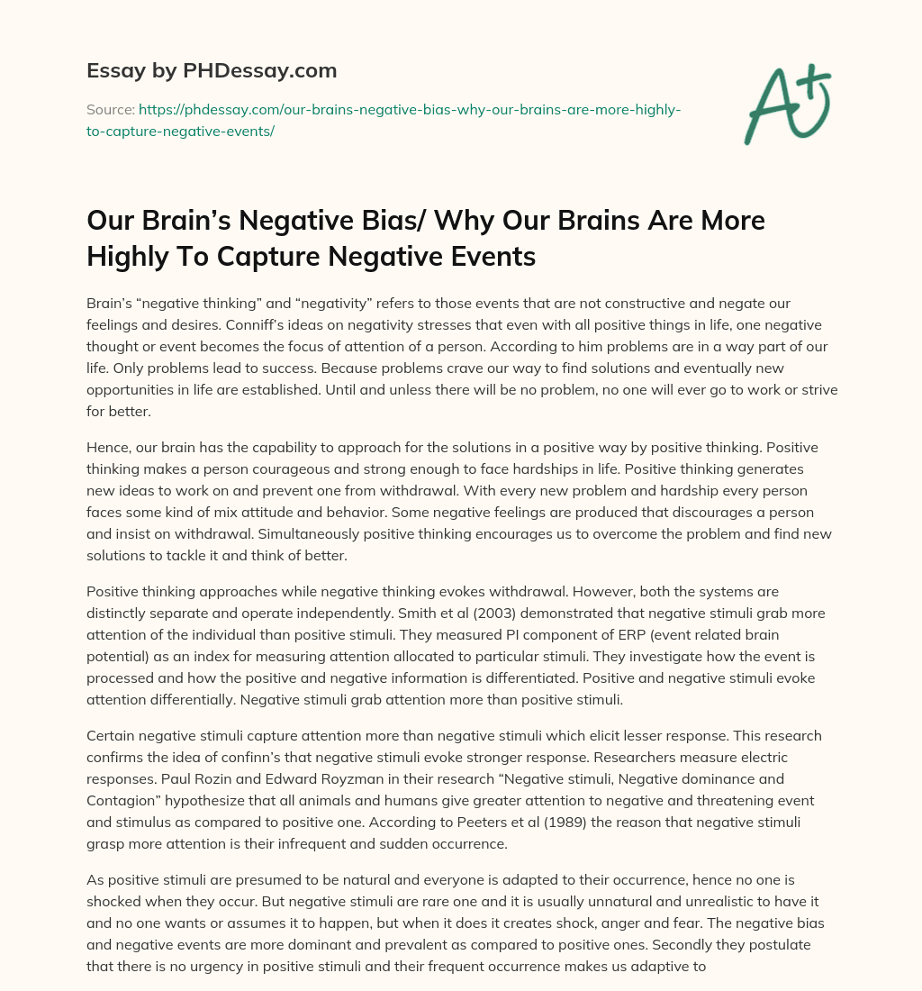 Our Brain’s Negative Bias/ Why Our Brains Are More Highly To Capture Negative Events essay