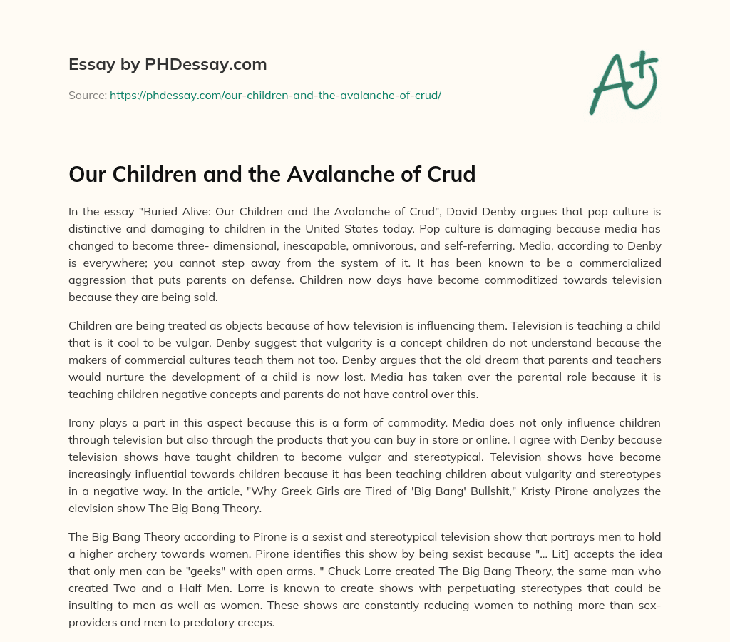 Our Children and the Avalanche of Crud essay
