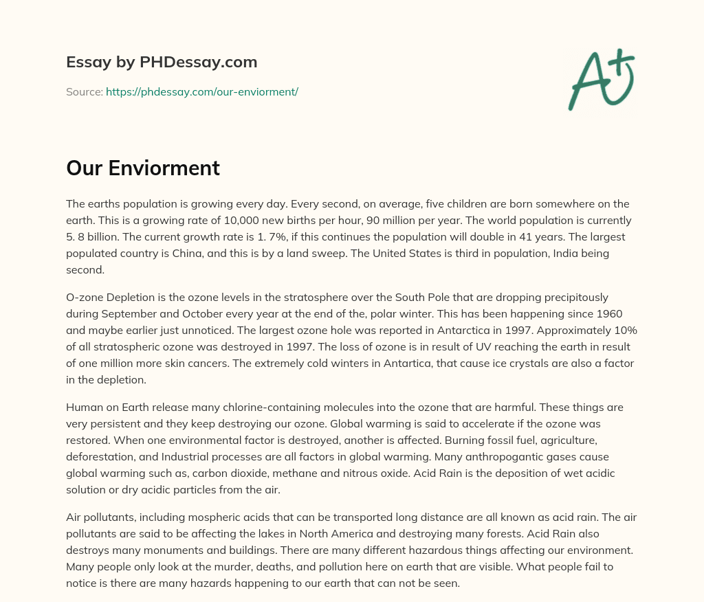 Our Enviorment essay