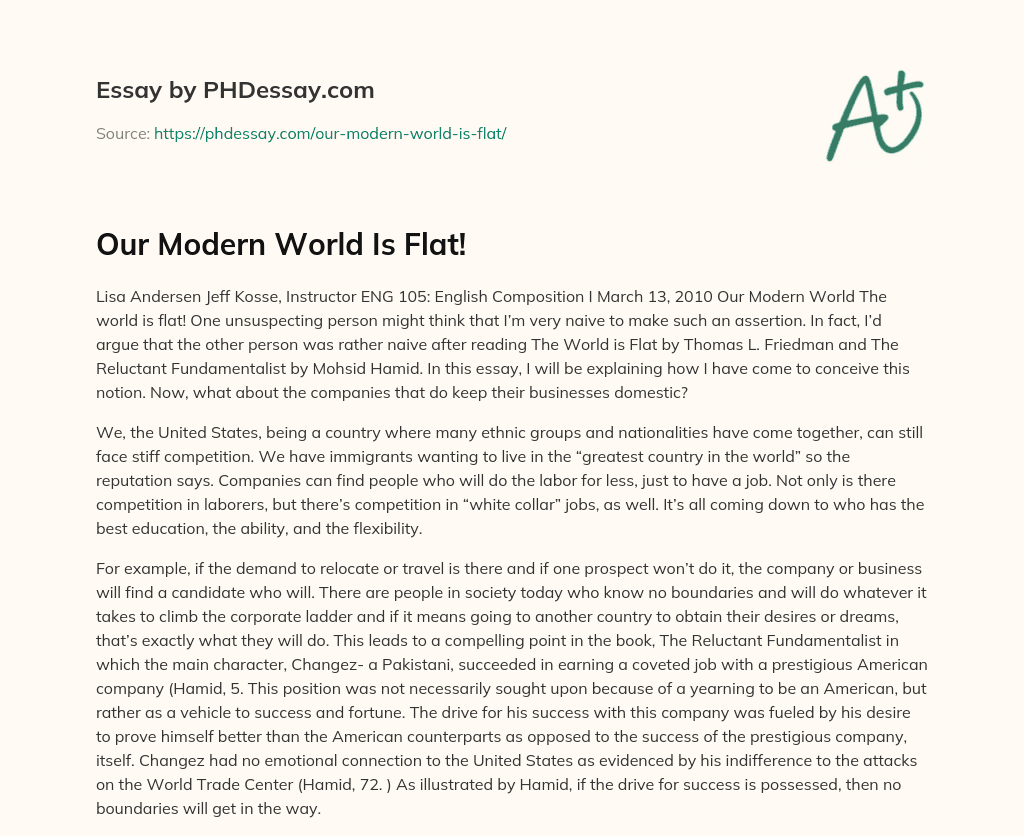 Our Modern World Is Flat! essay