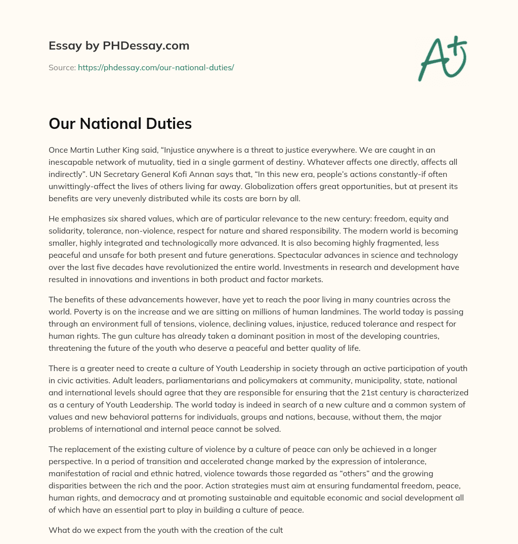 Our National Duties essay
