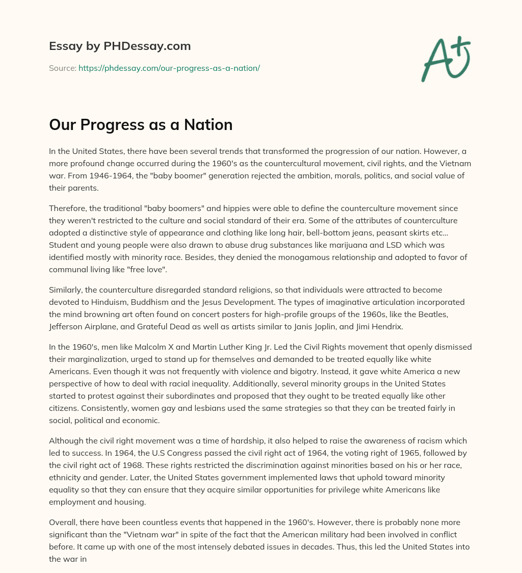 Our Progress as a Nation essay