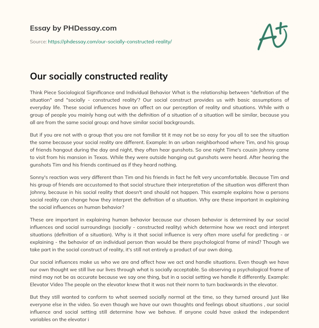Our socially constructed reality essay