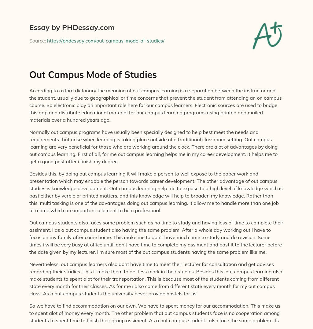 Out Campus Mode of Studies essay