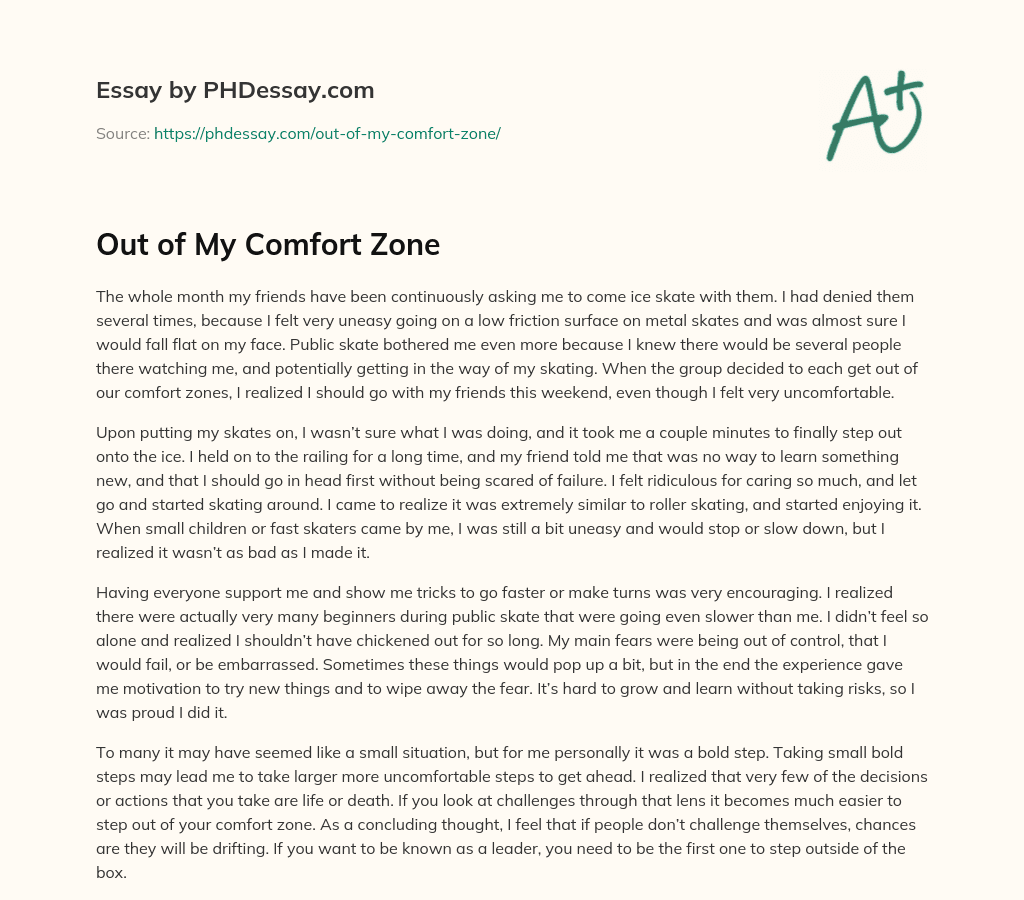 Out Of My Comfort Zone 400 Words PHDessay