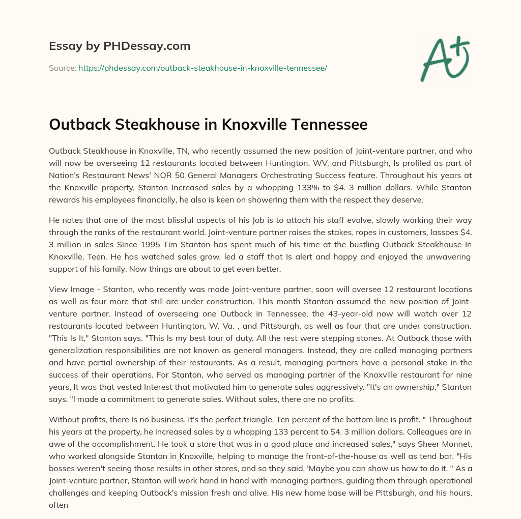 Outback Steakhouse in Knoxville Tennessee essay