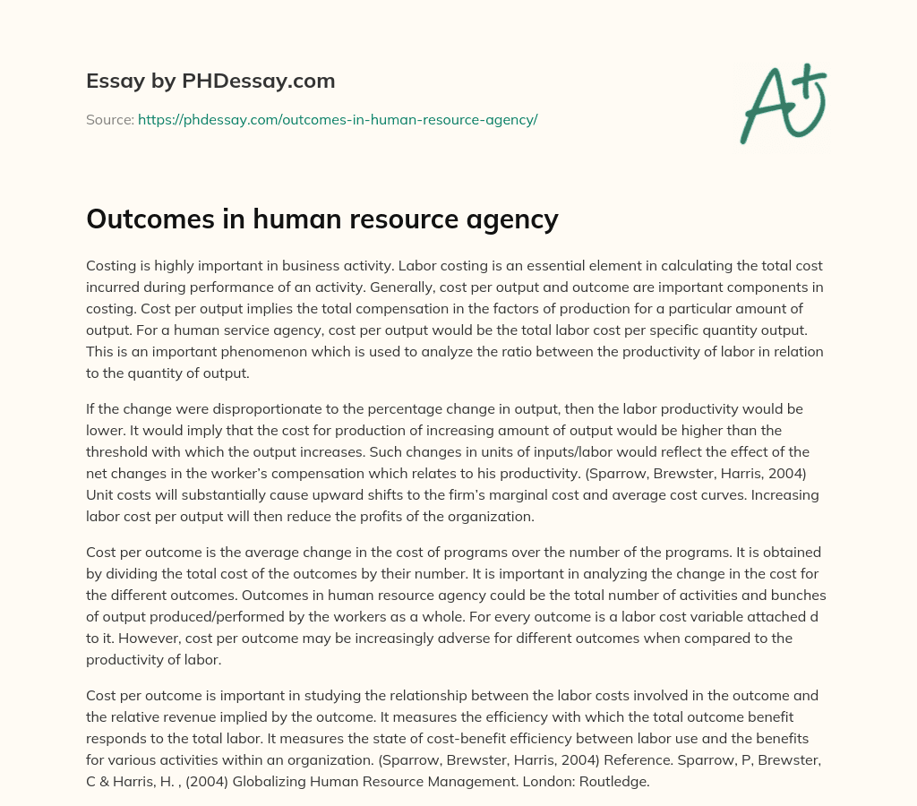 Outcomes in human resource agency essay