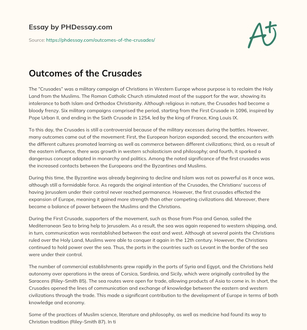 Outcomes of the Crusades essay
