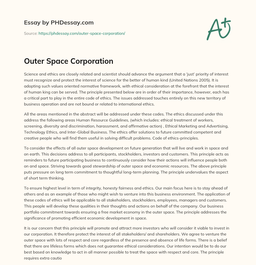 Outer Space Corporation essay