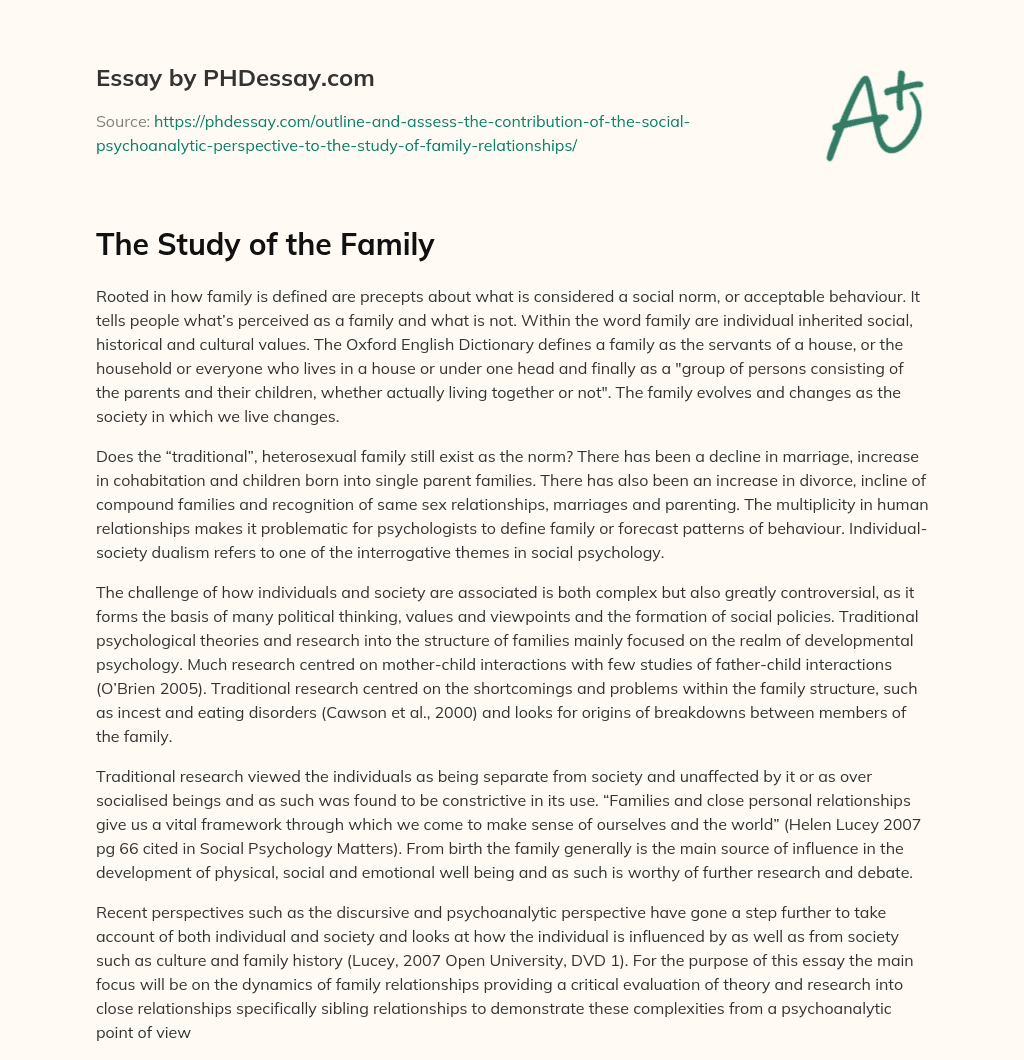 The Study of the Family essay