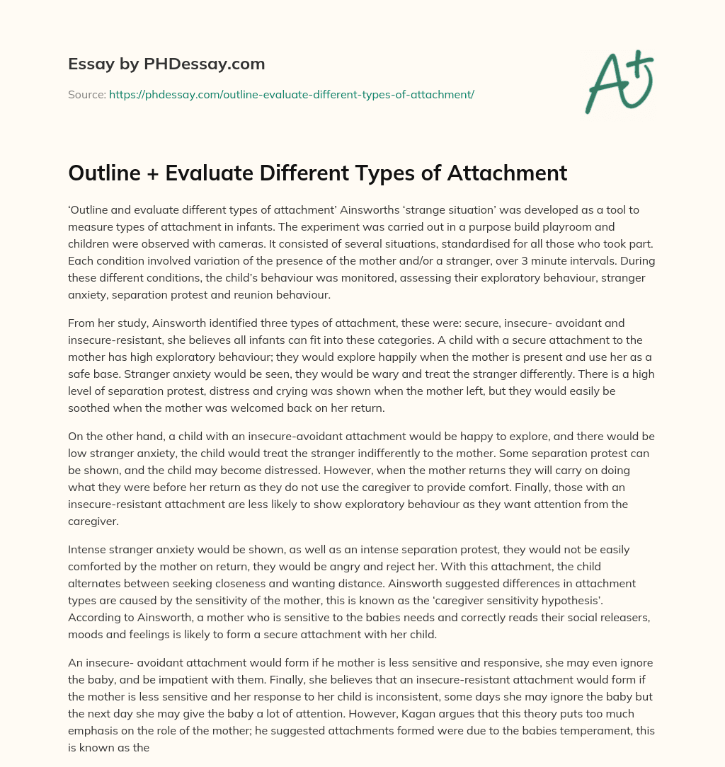 Outline + Evaluate Different Types of Attachment essay