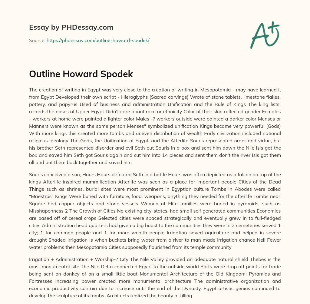 Outline Howard Spodek essay