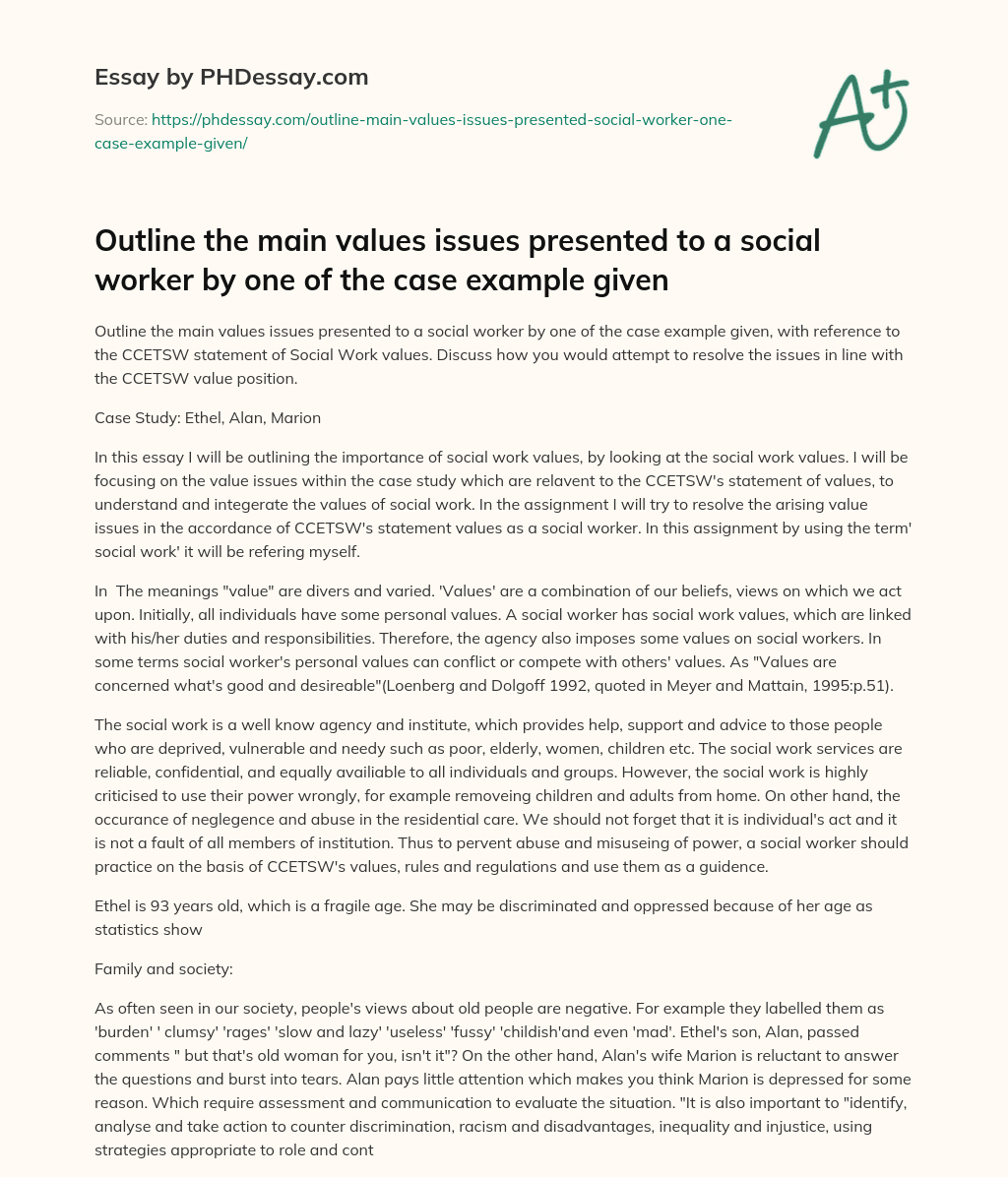 Resolving Value Issues in Social Work Practice: A Case Study Analysis essay
