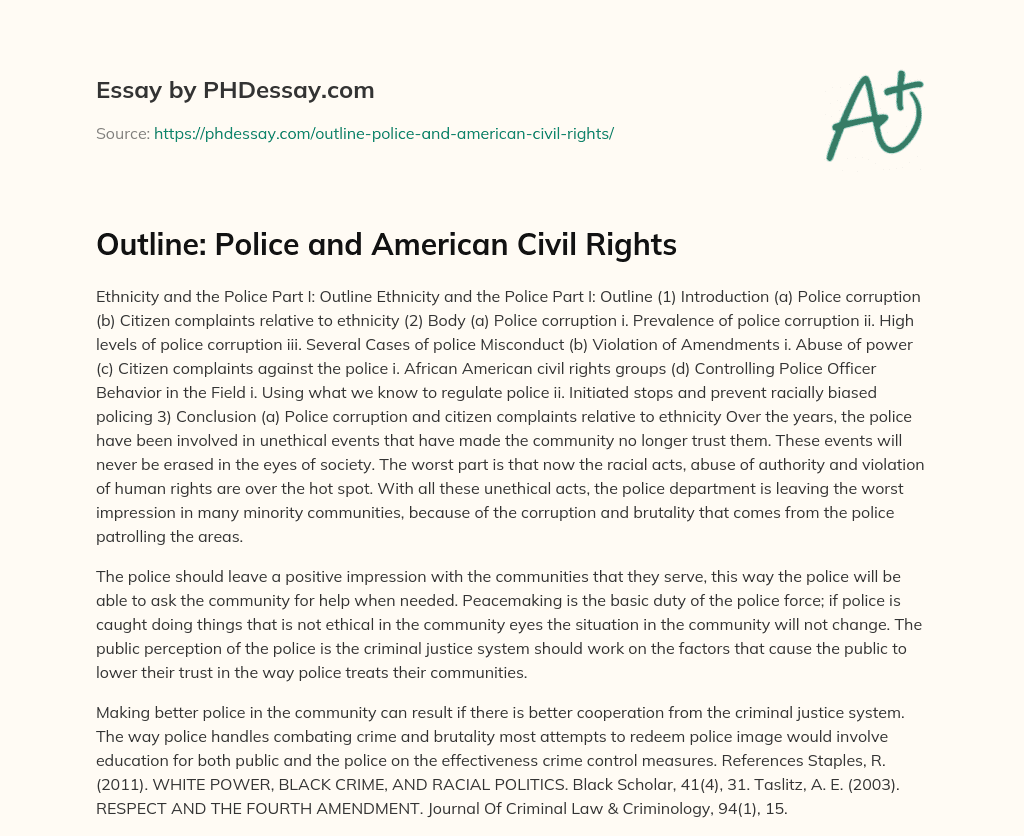 Outline: Police and American Civil Rights essay