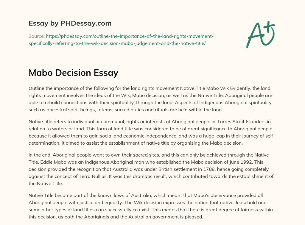 Mabo Decision Essay essay