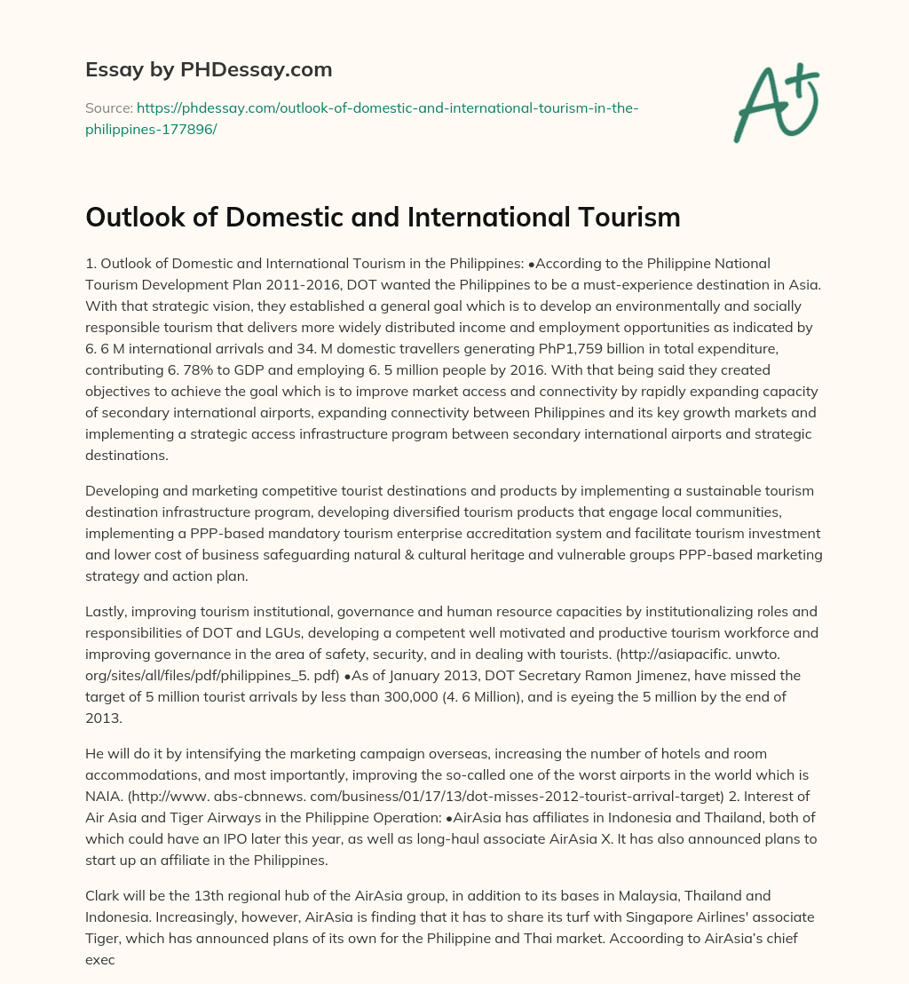 Outlook of Domestic and International Tourism essay