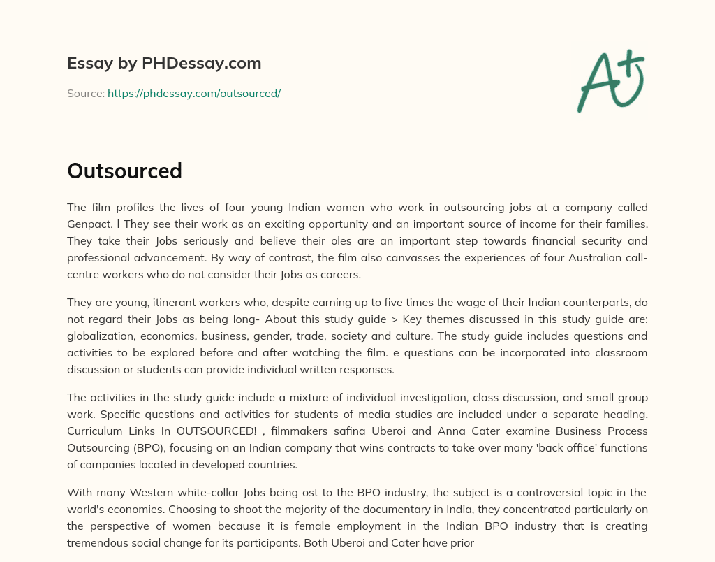 Contrasting Perspectives on Outsourcing Jobs in India and Australia essay