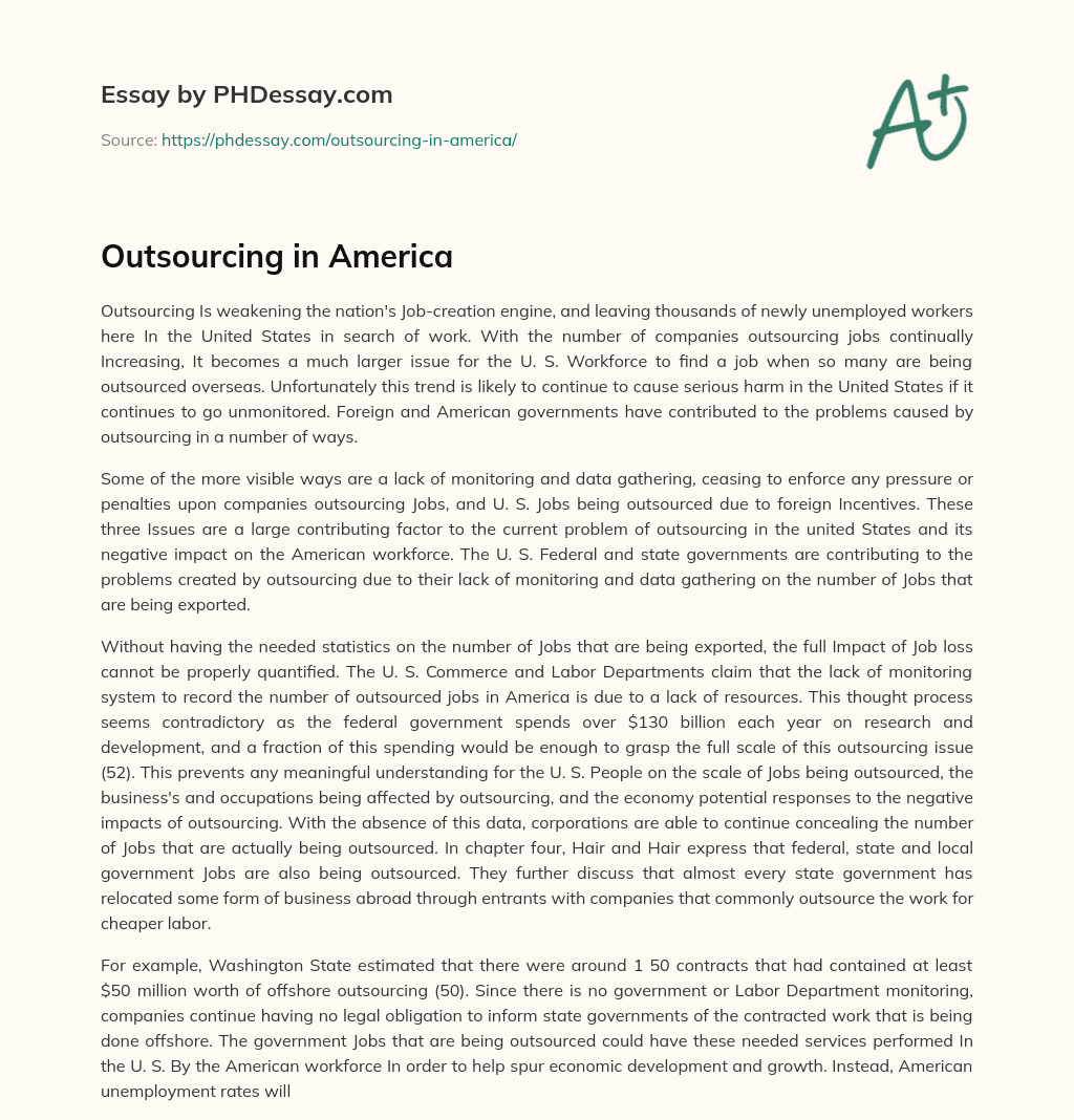 Outsourcing in America essay
