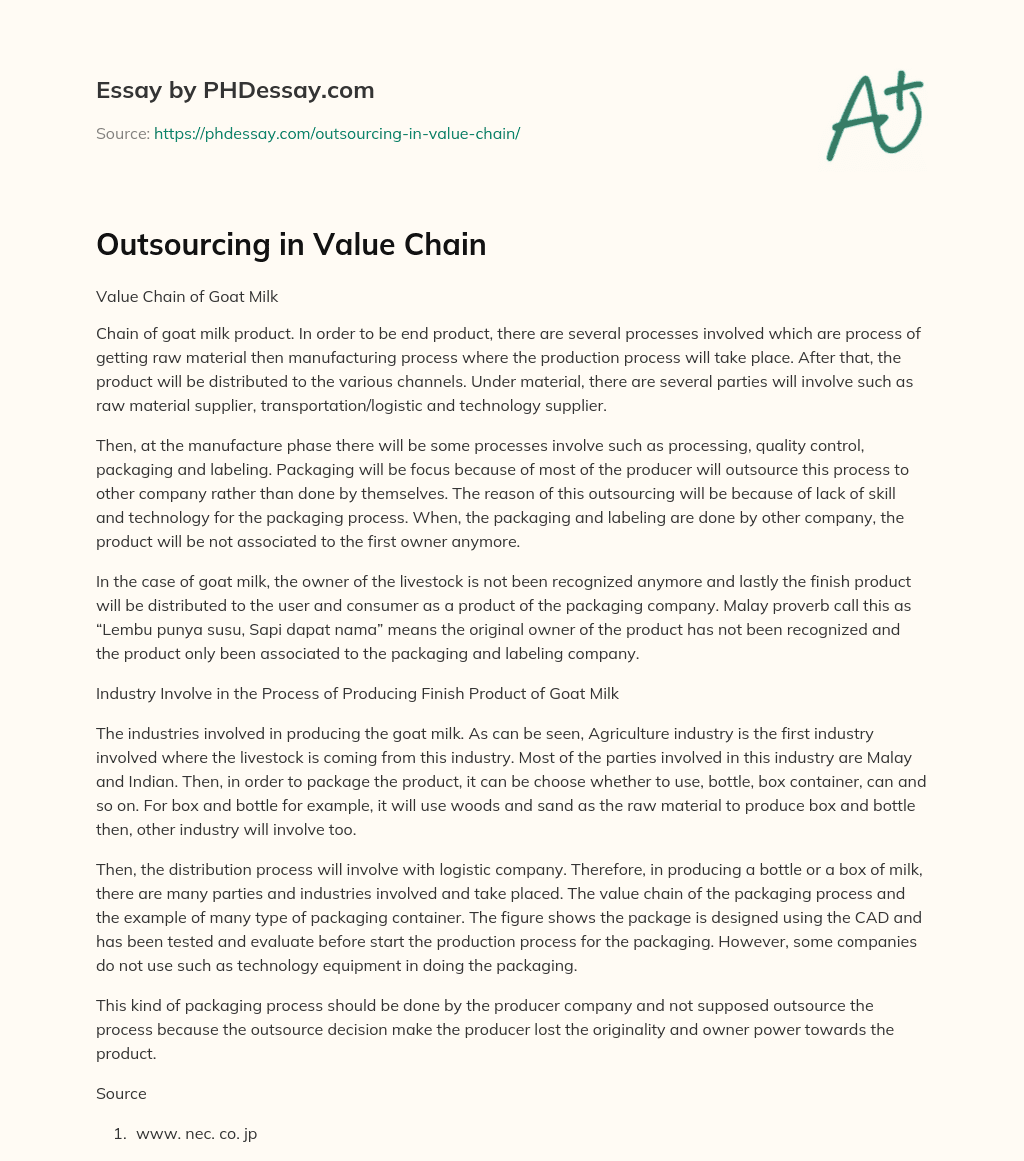 Outsourcing in Value Chain essay
