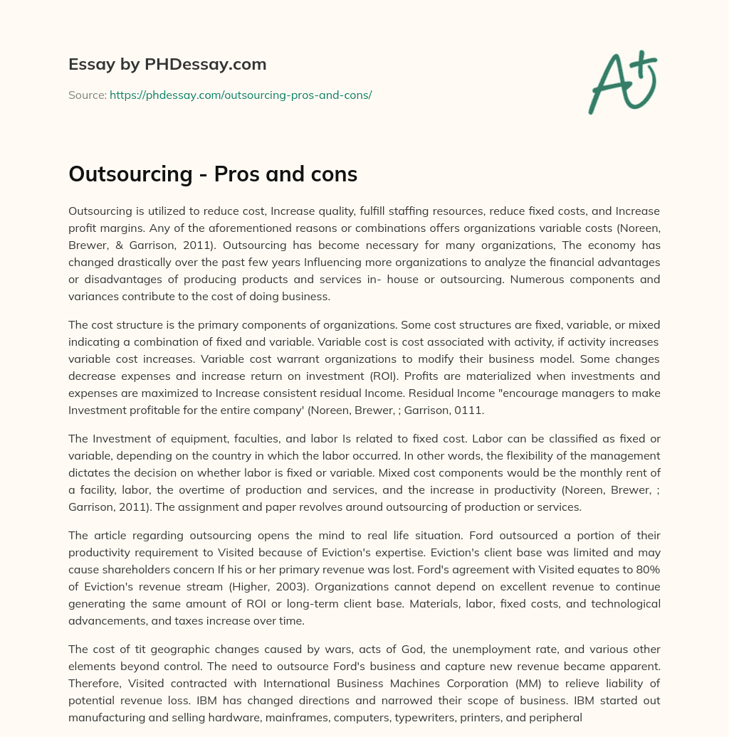 Outsourcing – Pros and cons essay