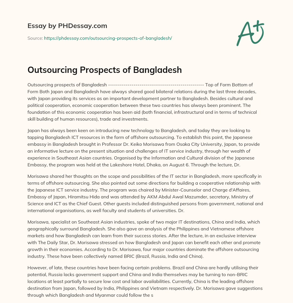 Outsourcing Prospects of Bangladesh essay