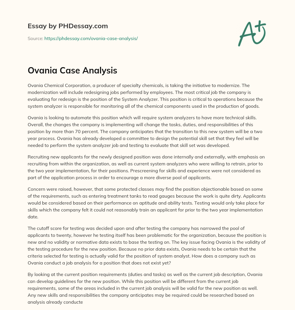Ovania Case Analysis essay